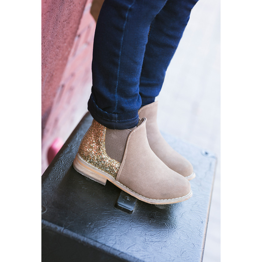 Botines efecto cuero con brillos 
