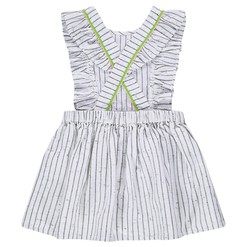 Vestido de rayas de algodón neps con parches y tirantes cruzados 