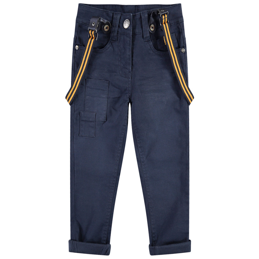 Pantalón de algodón de efecto teñido y arrugado con tirantes de rayas desmontables 