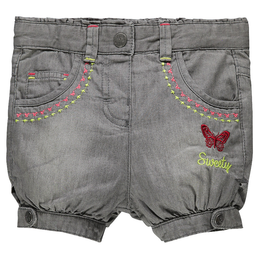 Short en chambray gris doublé jersey avec broderies fantaisie 