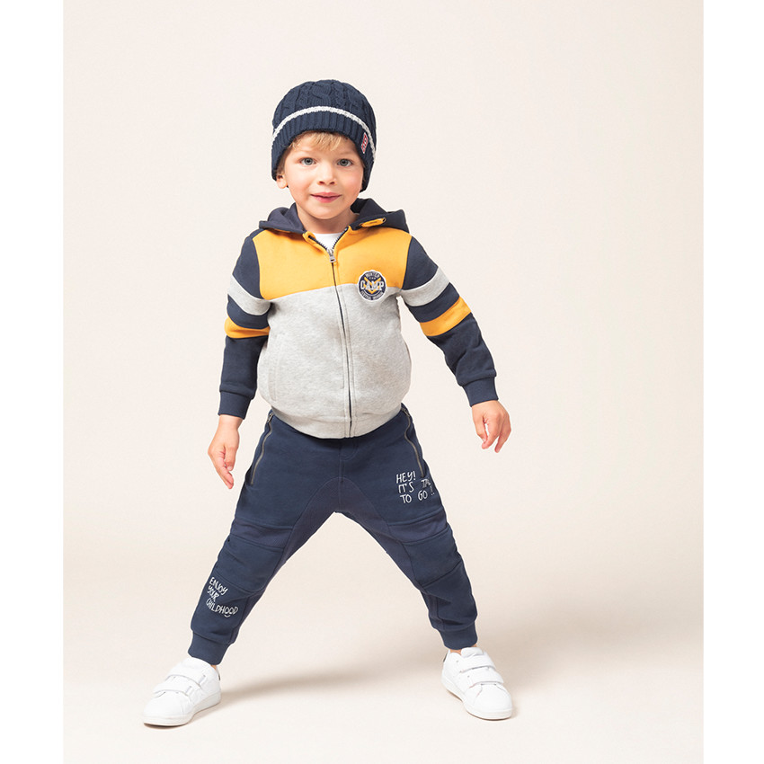 Chaqueta de felpa tricolor con amplia inscripción estampada 