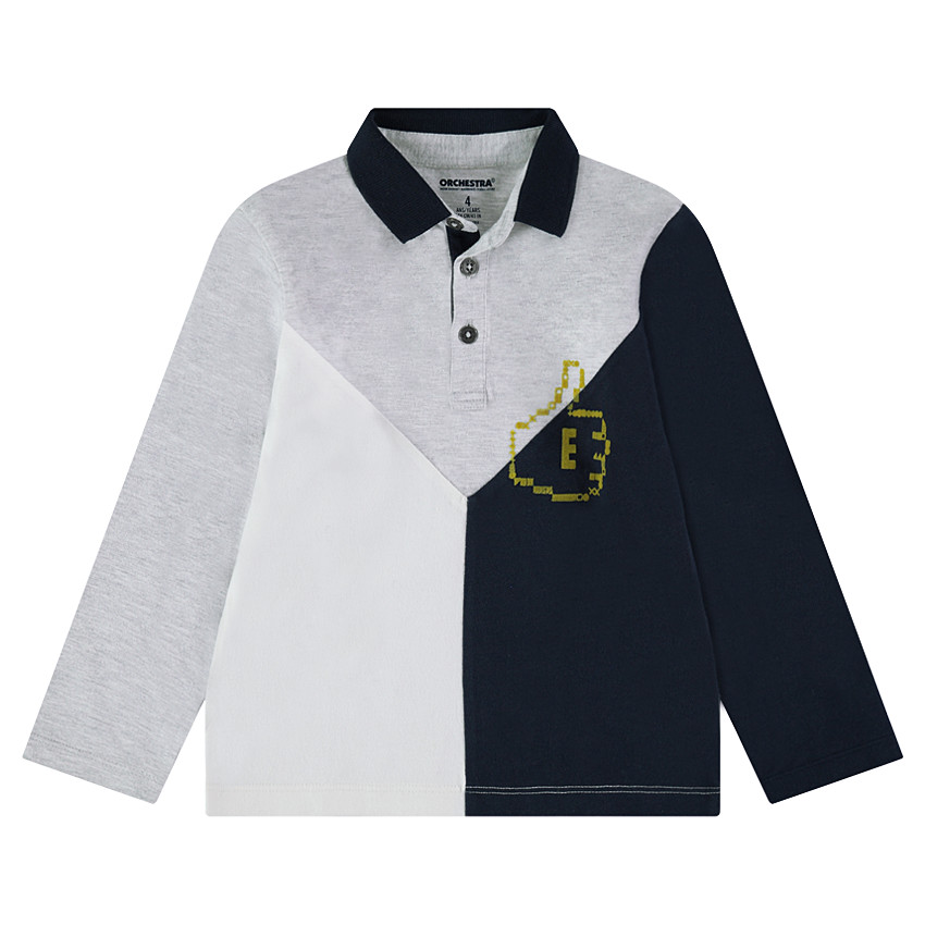 Polo de manga larga tricolor con mano estampada 