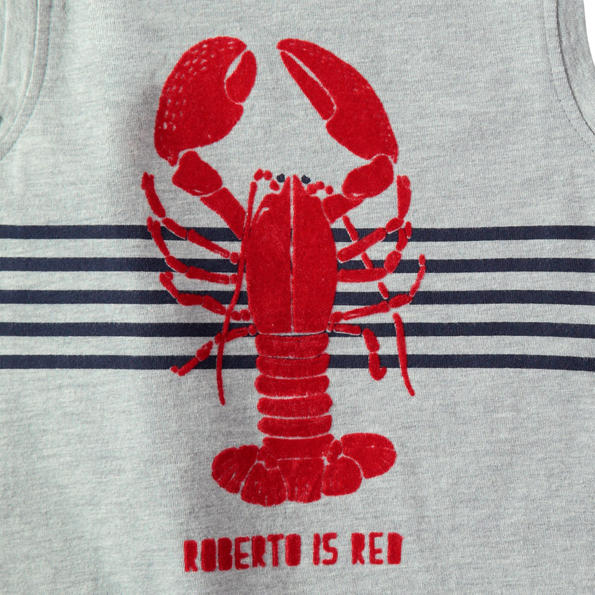 Camiseta de algodón con dibujo de fantasía sobre fondo de rayas 