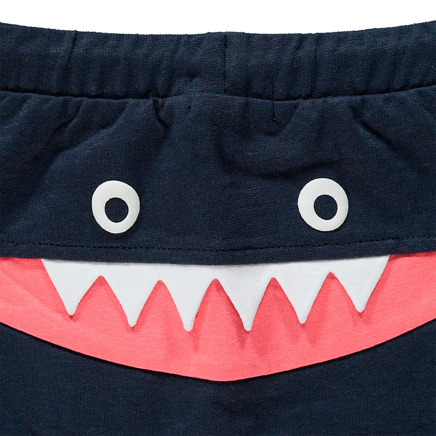 Conjunto con camiseta de rayas y bermuda de felpa con monstruo en la espalda 