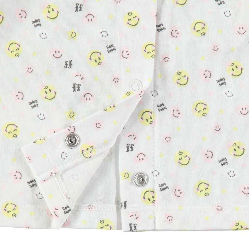 Conjunto con camiseta de manga larga, vestido rosa y legginghs estampado con ©Smiley 