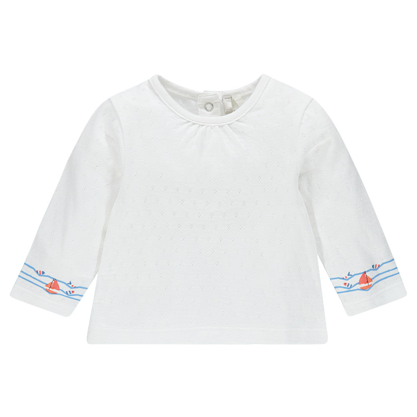 Camiseta de manga larga con estampado de olas y punto calado  