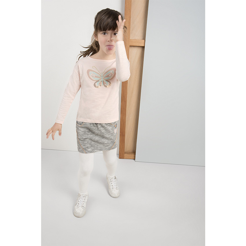 Falda de muletón con cintura elástica y parche de mariposa 
