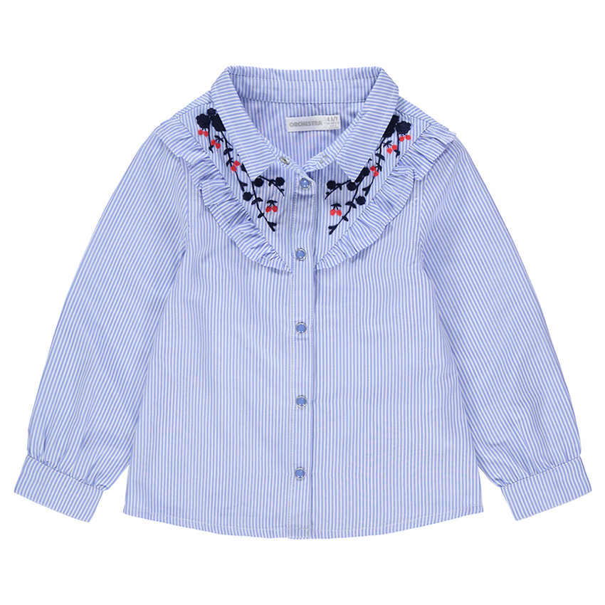 Camisa de manga larga con finas rayas all over y bordados  Additional Camisa de manga larga con finas rayas all over y bordados