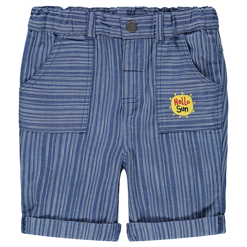 Bermudas con finas rayas de jacquard con sol estampado 