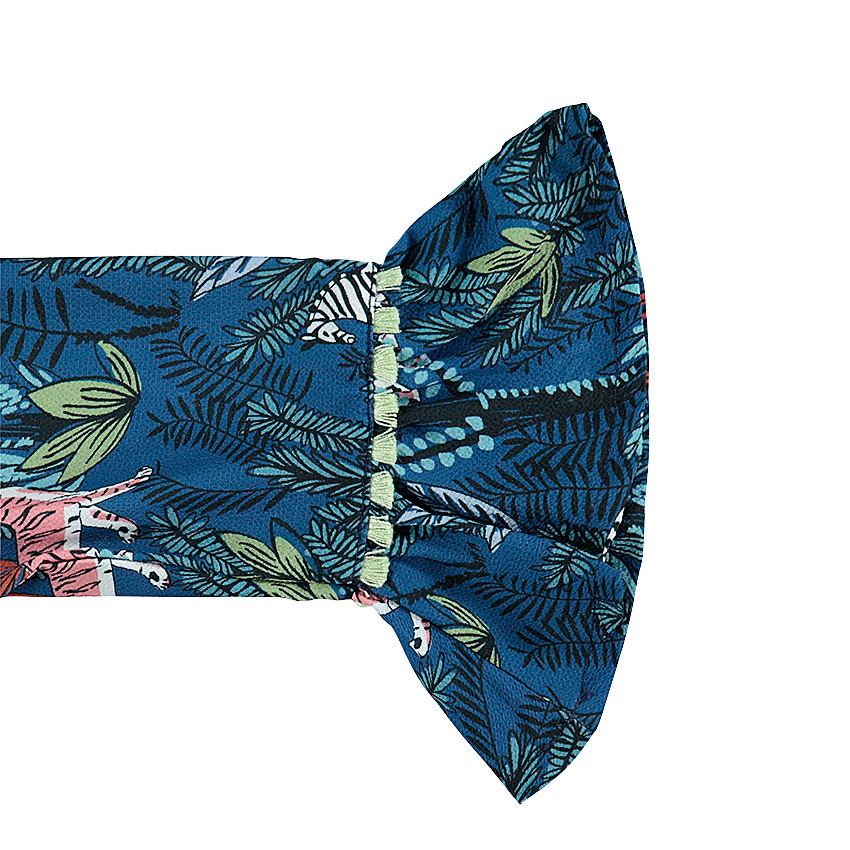 Vestido de manga 3/4 con motivo vegetal y tigres all-over 