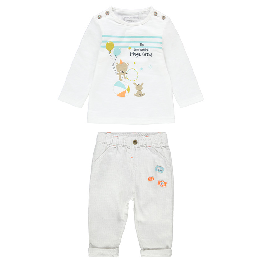 Conjunto de camiseta de manga larga con animales estampados y pantalón liso 