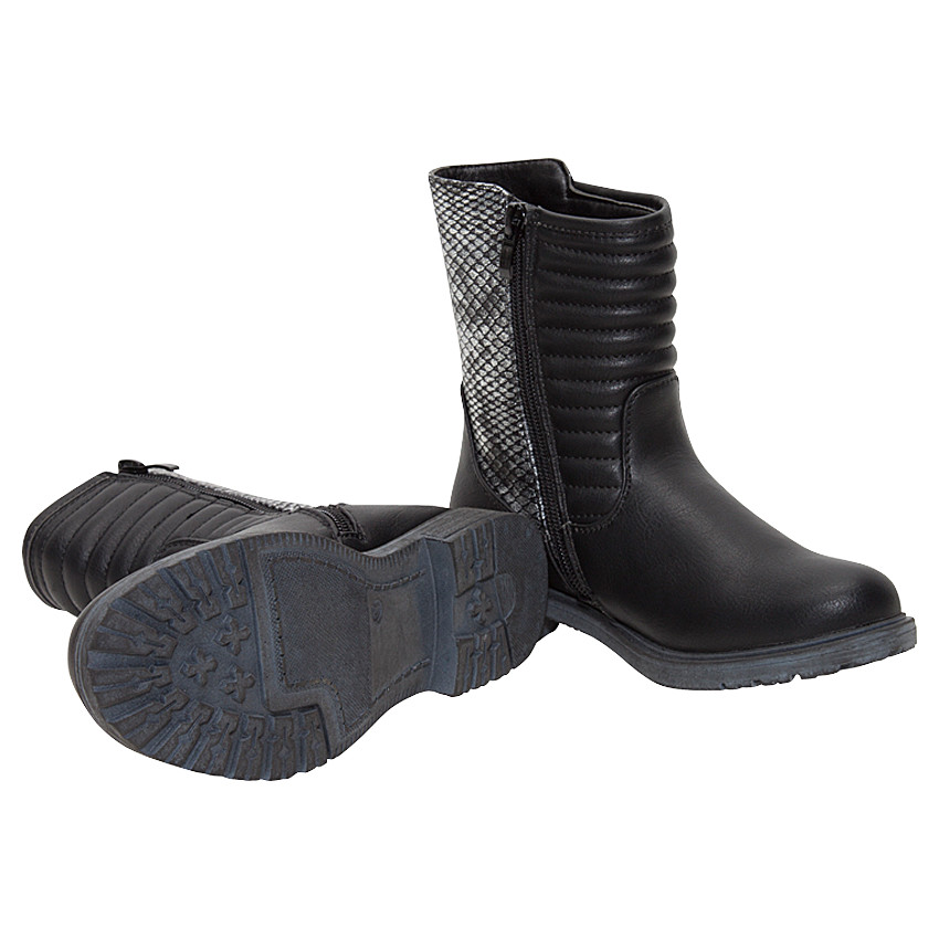 Botines negros efecto acolchado con remaches y apliques de serpiente 