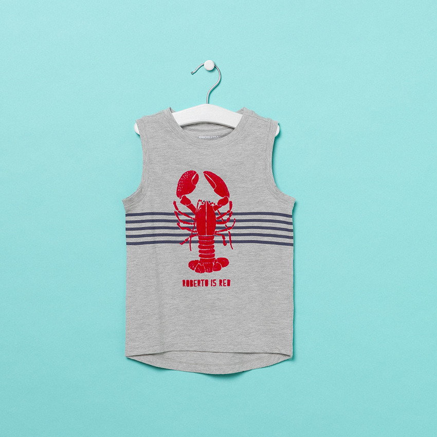 Camiseta de algodón con dibujo de fantasía sobre fondo de rayas 