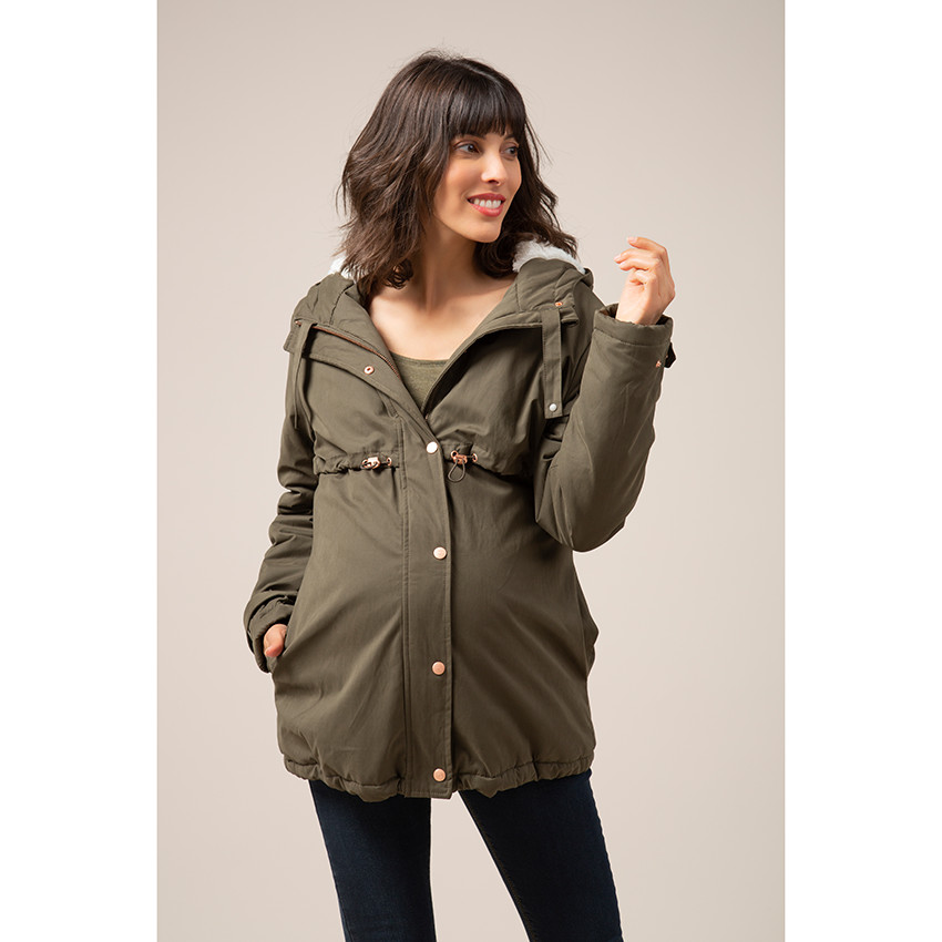 Parka de embarazo evolutiva con forro de sherpa 