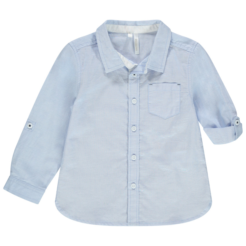 Camisa lisa de manga larga con bolsillo 