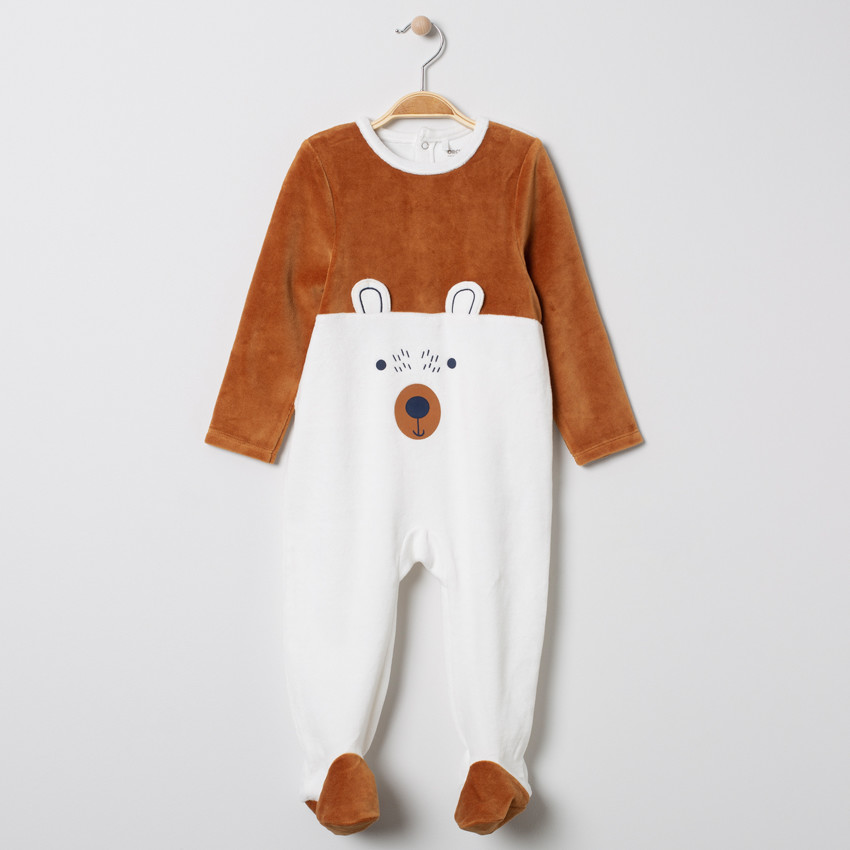 Pelele de terciopelo bicolor con motivo de oso 