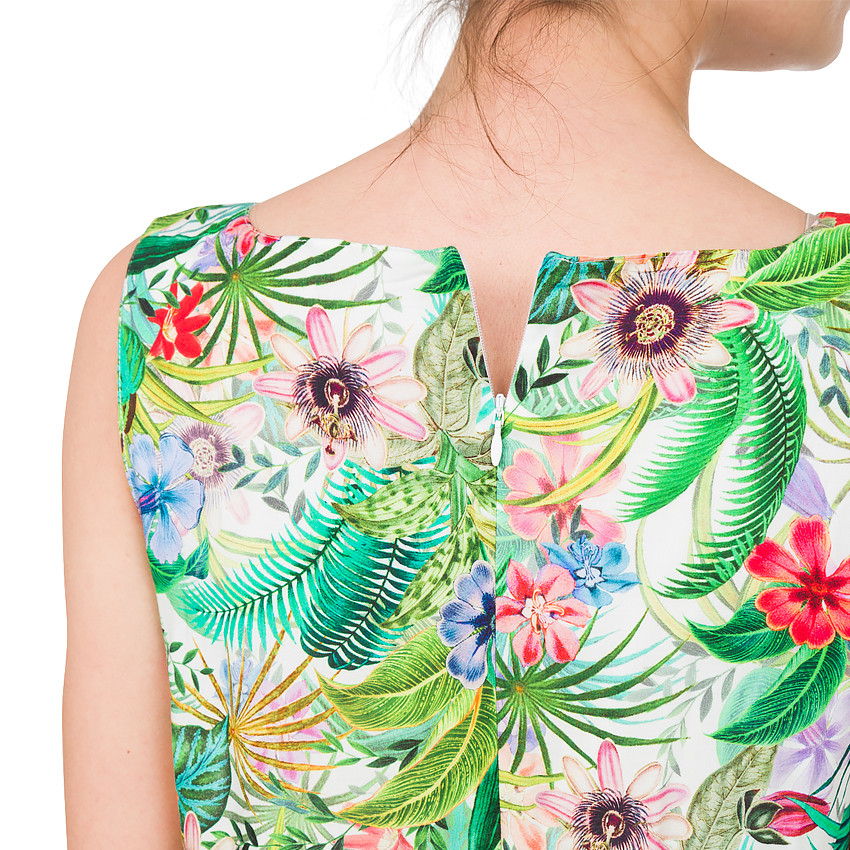 Vestido premamá con volante y estampado tropical 