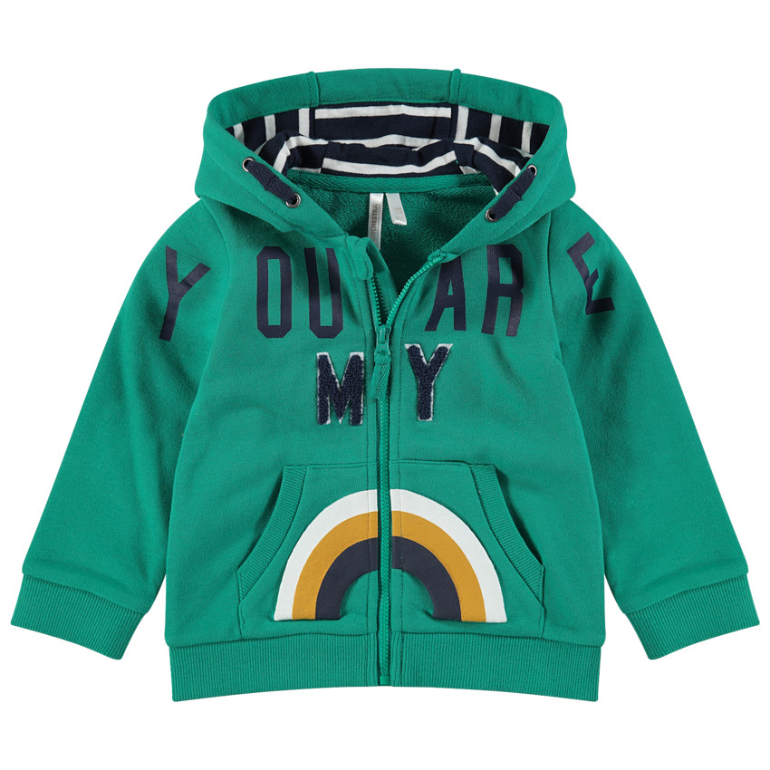 Chaqueta de felpa con capucha e inscripción de rizo de arcoíris estampado  Additional Chaqueta de felpa con capucha e inscripción de rizo de arcoíris estampado