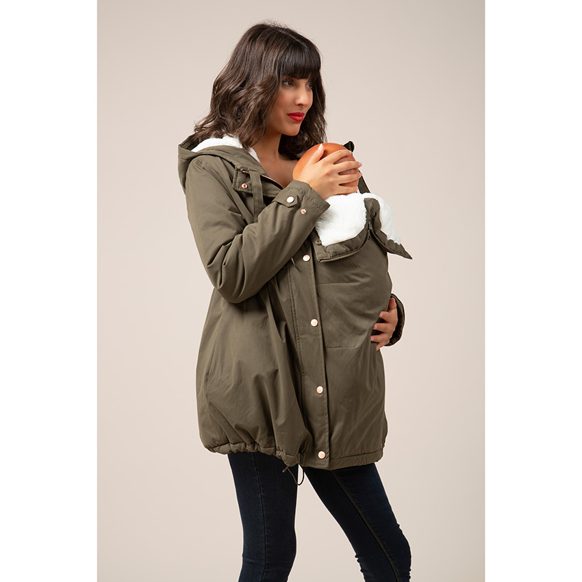 Parka de embarazo evolutiva con forro de sherpa 