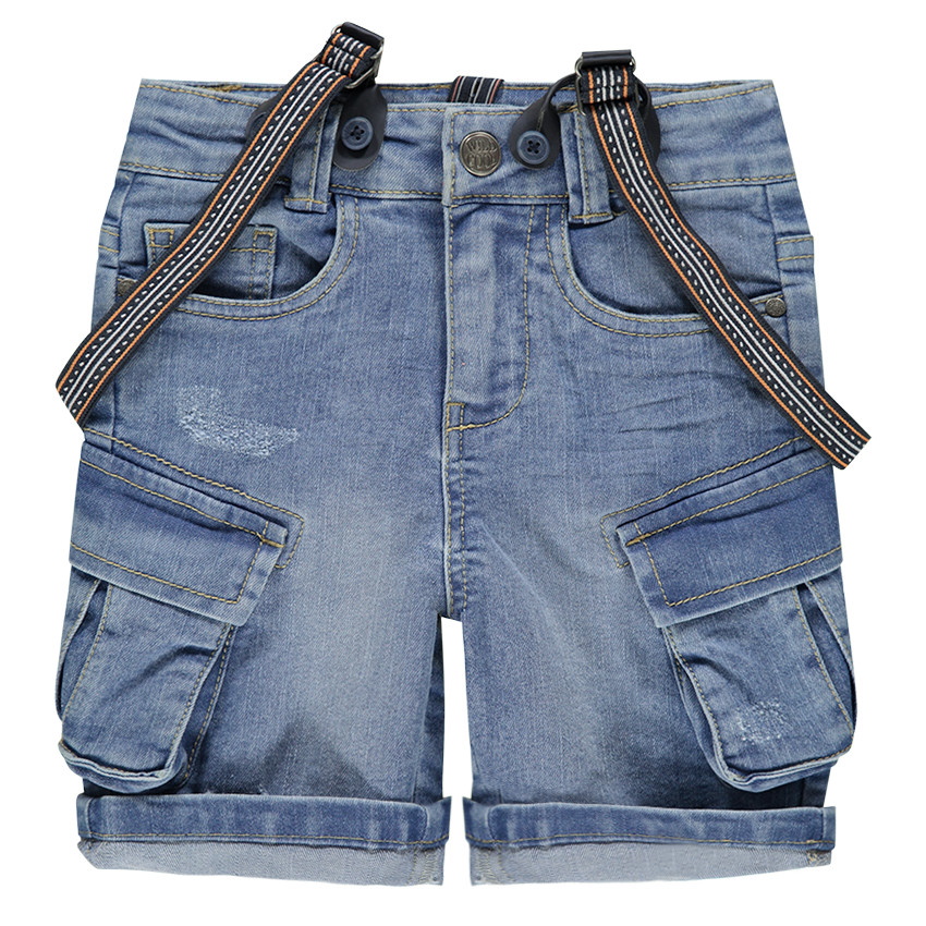 Bermudas vaqueras con efecto desgastado con bolsillos y tirantes desmontables 