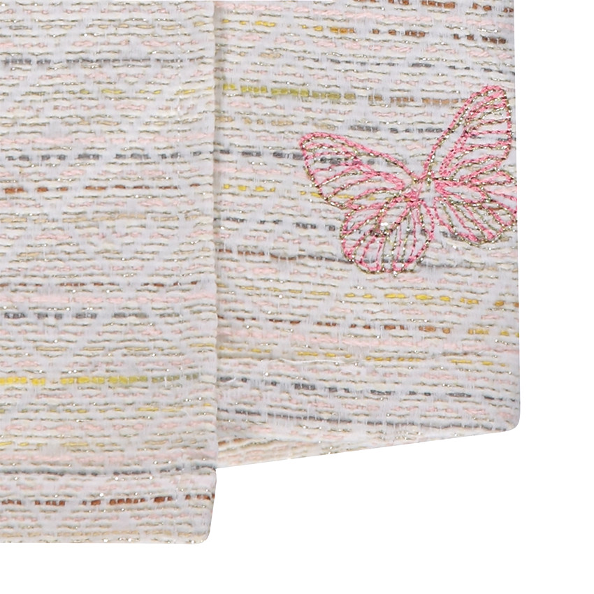Falda cruzada de algodón de efecto tweed con mariposa bordada 