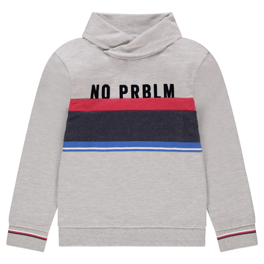 Júnior - Sudadera de felpa gris jaspeado con bandas en contraste y mensaje 
