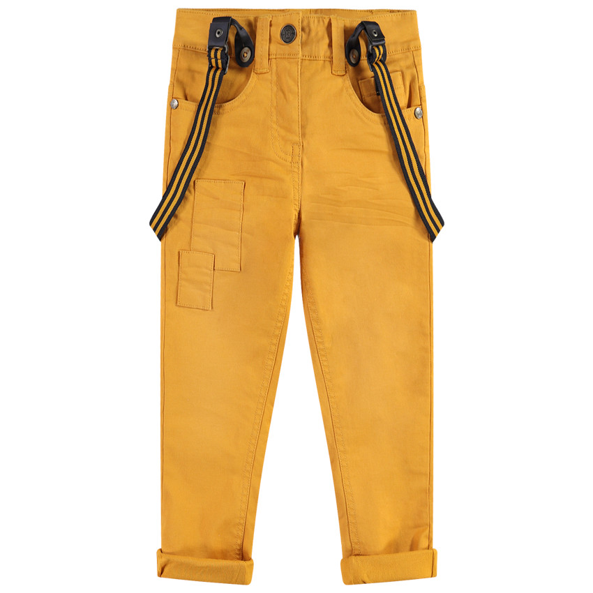 Pantalón de algodón de efecto teñido y arrugado con tirantes de rayas desmontables 