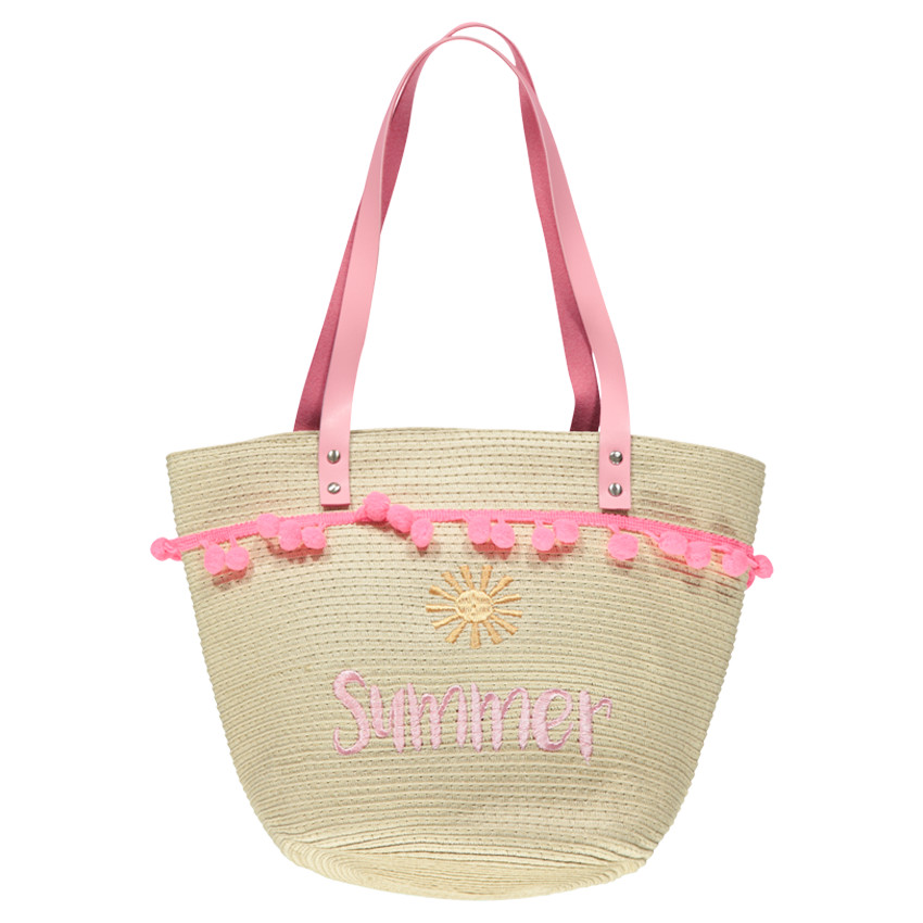 Bolso de paja con mensaje bordado y asas rosas  Additional Bolso de paja con mensaje bordado y asas rosas