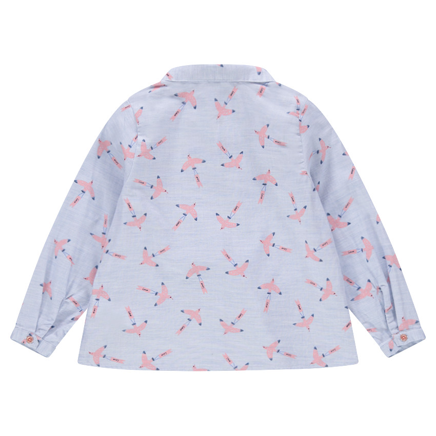 Camisa de manga larga de algodón con pájaros estampados all over  Additional Camisa de manga larga de algodón con pájaros estampados all over