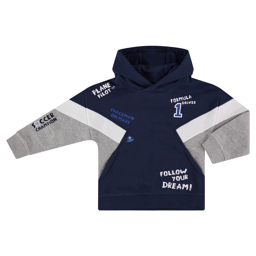 Sudadera con capucha de muletón tricolor con textos estampados  