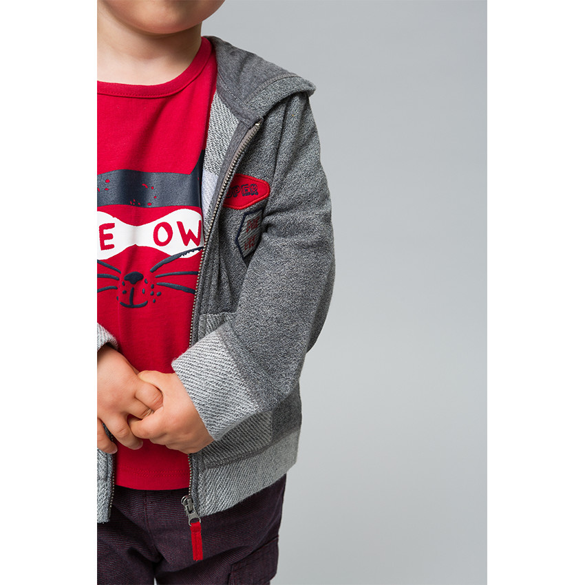 Chaqueta de felpa de fantasía con capucha e insignias superpuestas 