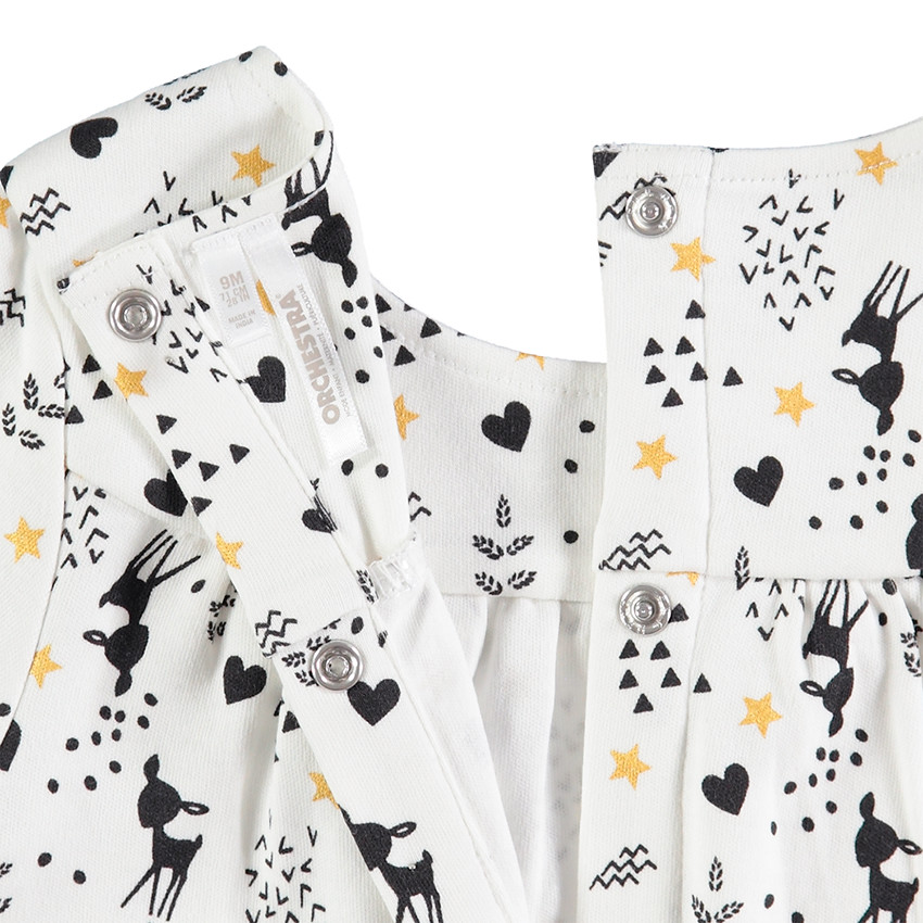 Conjunto con vestido estampado all over y leggings de punto slub plateados 