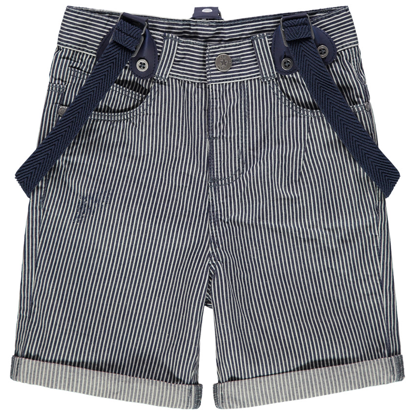 pantalon corto de rayas verticales all-over y tirantes ajustables 