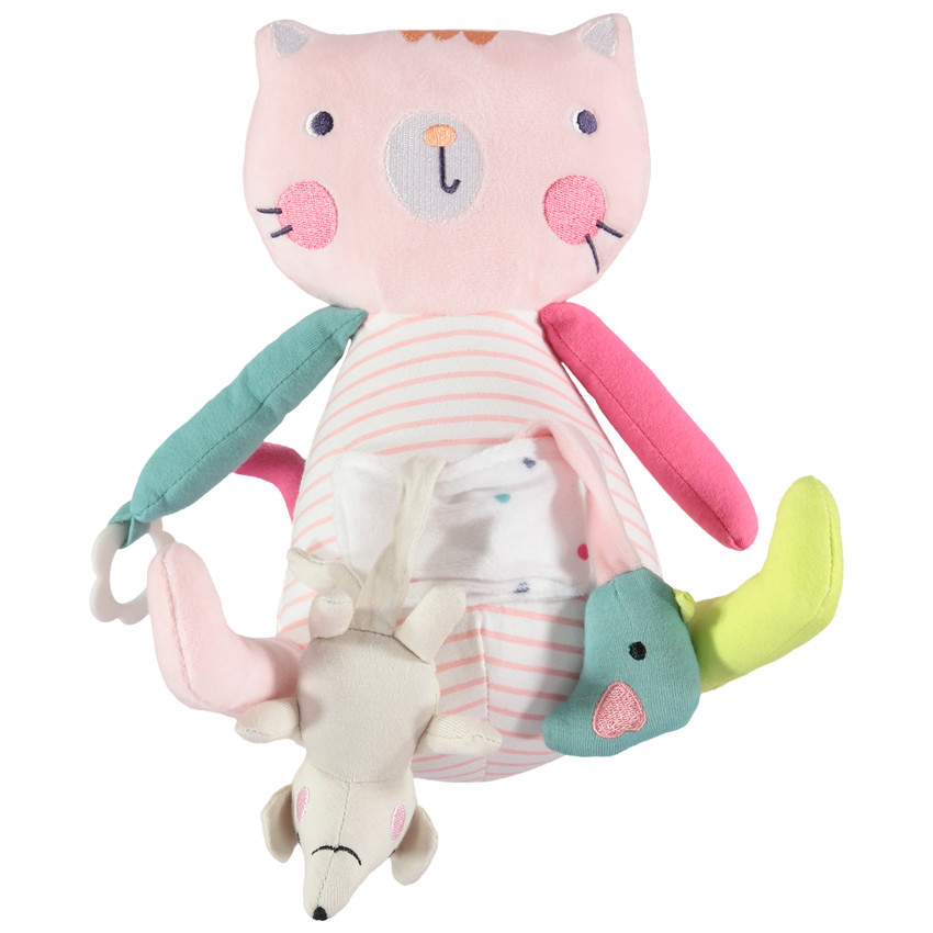Peluche de activida en forma de gato con ratoncito 