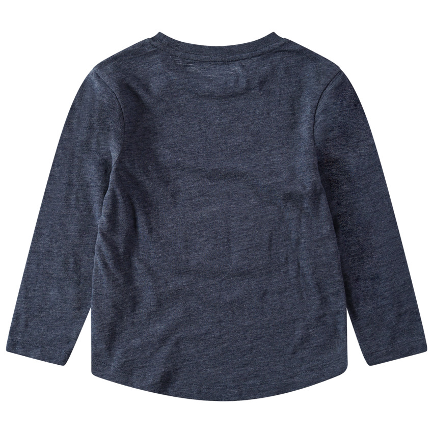 Camiseta de punto jaspeado de manga larga con mensaje estampado y bordado 