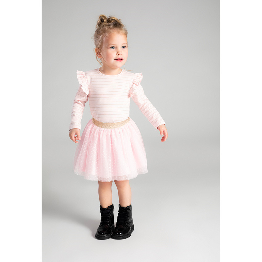 Camiseta de manga larga de punto con finas rayas doradas 