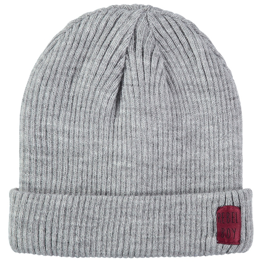 Gorro de punto con acanalado con etiqueta tejida 