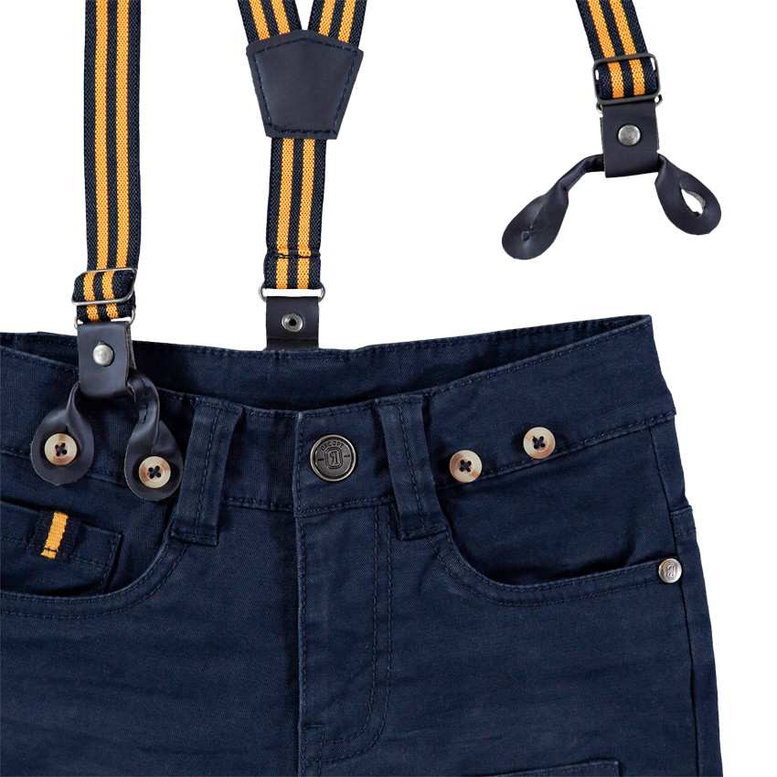 Pantalón de algodón de efecto teñido y arrugado con tirantes de rayas desmontables 