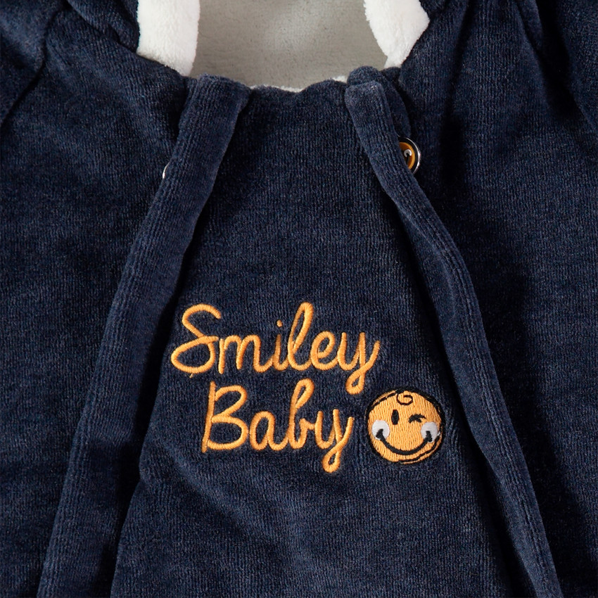 Mono de terciopelo con capucha y bordados Smiley 