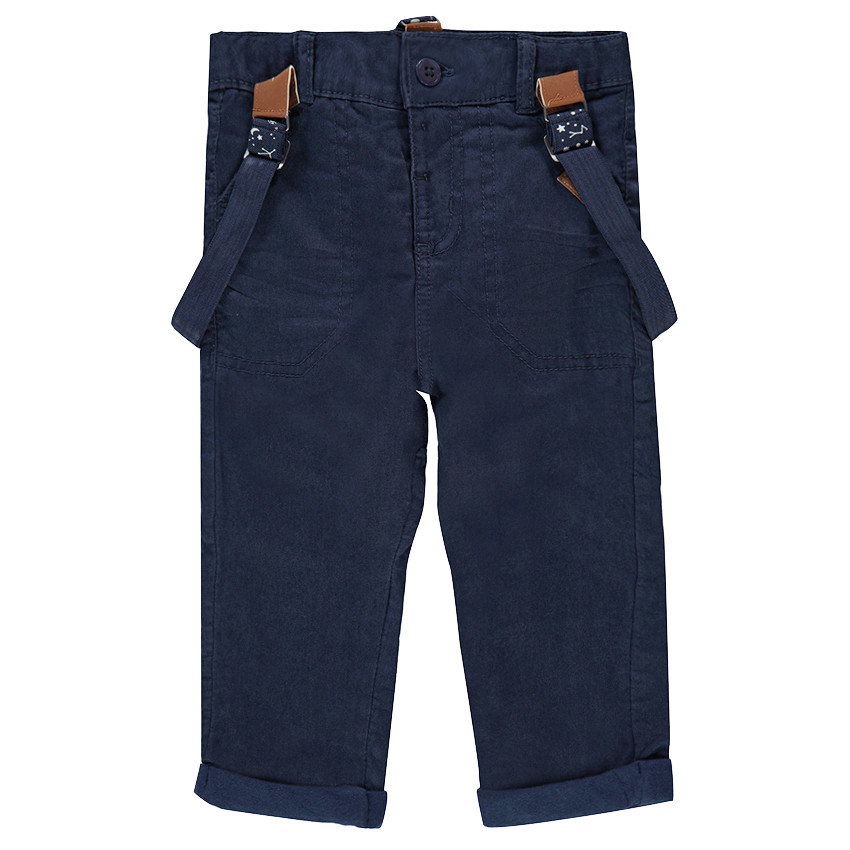 Pantalón recto con forro de punto y tirantes extraíbles 