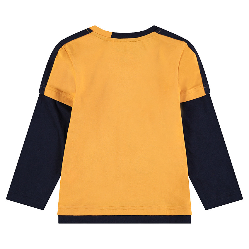 Camiseta de manga larga con efecto 2 en 1 bicolor y dibujo estampado 