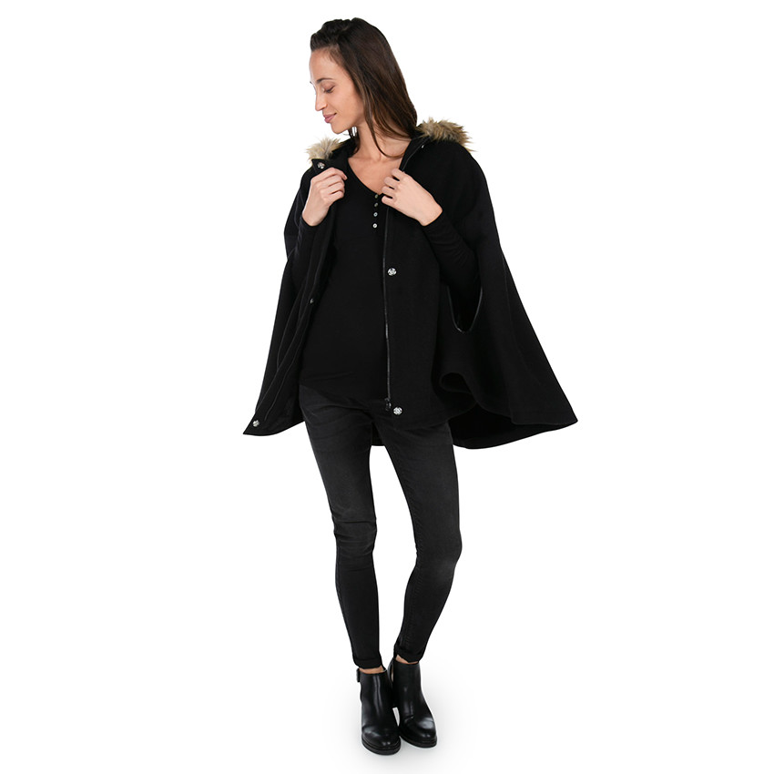 Abrigo de premamá de paño de lana con forma de capa 