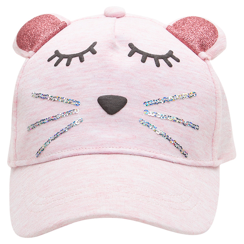 Visera de punto de rato con lentejuelas y orejas de relieve 