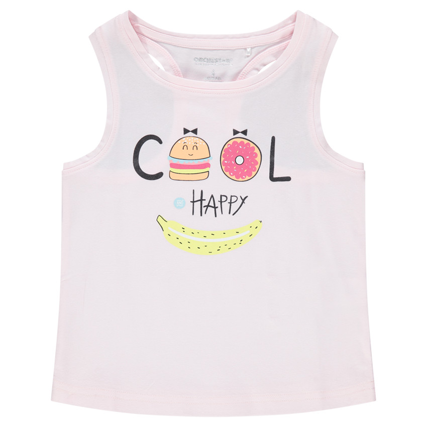 Camiseta de algodón sin mangas con estampado de fantasía por delante 