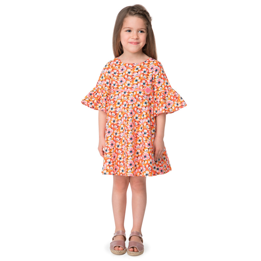 Vestido con manga 3/4 con volantes y estampado de flores all-over  Additional Vestido con manga 3/4 con volantes y estampado de flores all-over