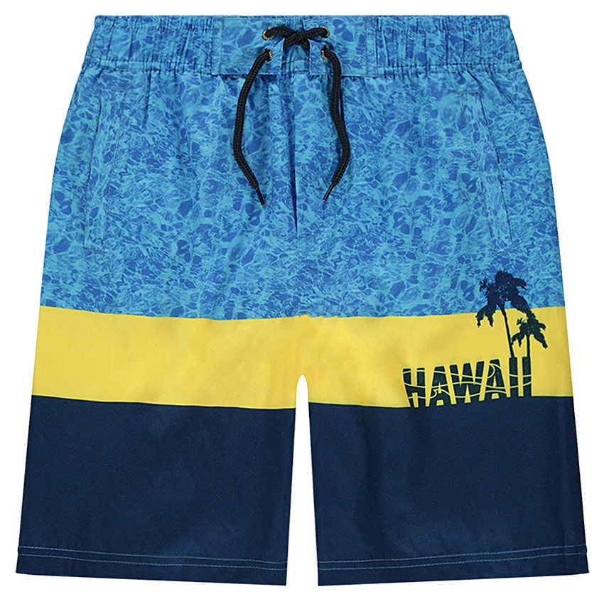 Júnior - Bermudas de baño con bandas que contrastan y estampado de piscina 