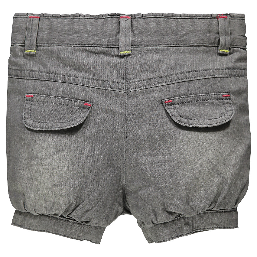 Short en chambray gris doublé jersey avec broderies fantaisie 