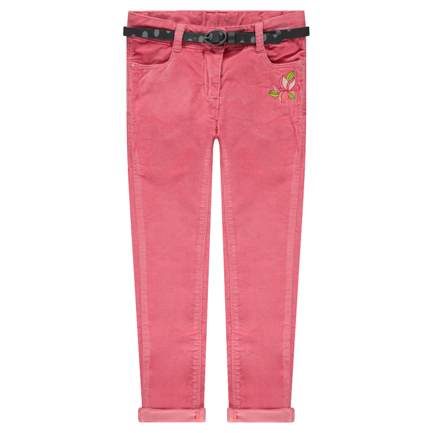 Pantalon en velours avec ceinture amovible et fleurs brodées 