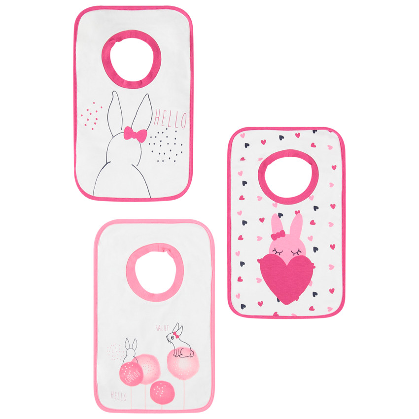 Lote de 3 baberos con estampado conejito 