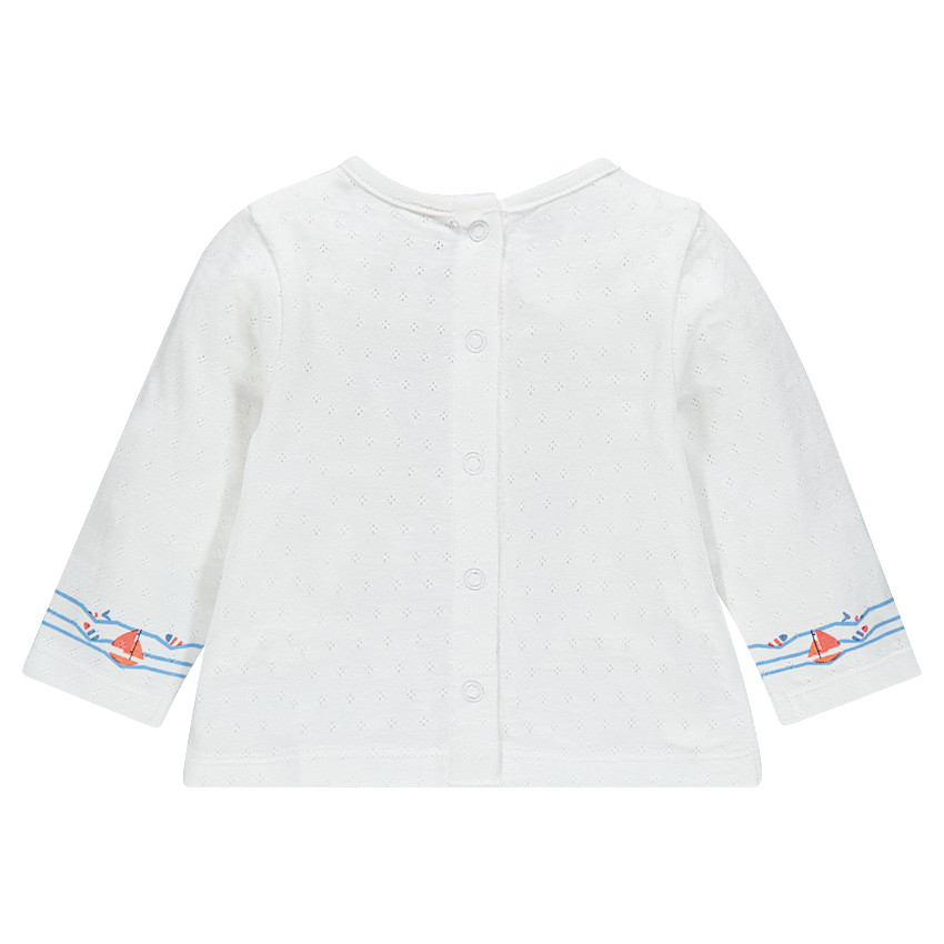 Camiseta de manga larga con estampado de olas y punto calado  